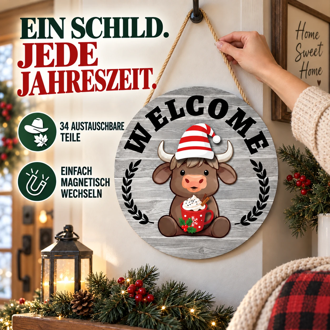 35-teiliges wechselbares Willkommensschild mit Hochlandrind