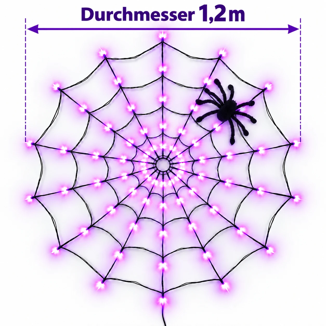 Halloween-Spinnennetzbeleuchtung mit 70 LEDs und Spinne