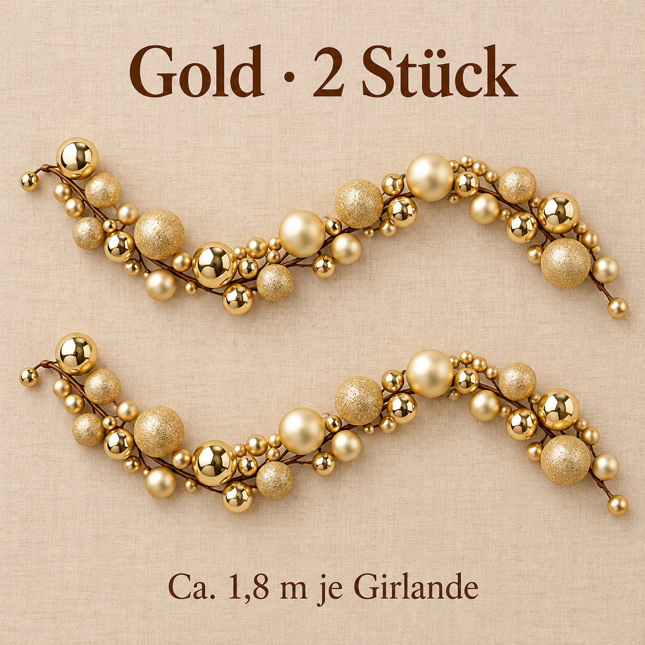 Gold · 2 Stück Kugelgirlande, ca. 1,8 m je Stück