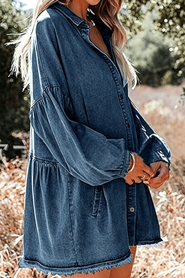 Women's Distressed Denim Shirt Dress（Buy 2 Free Shipping）