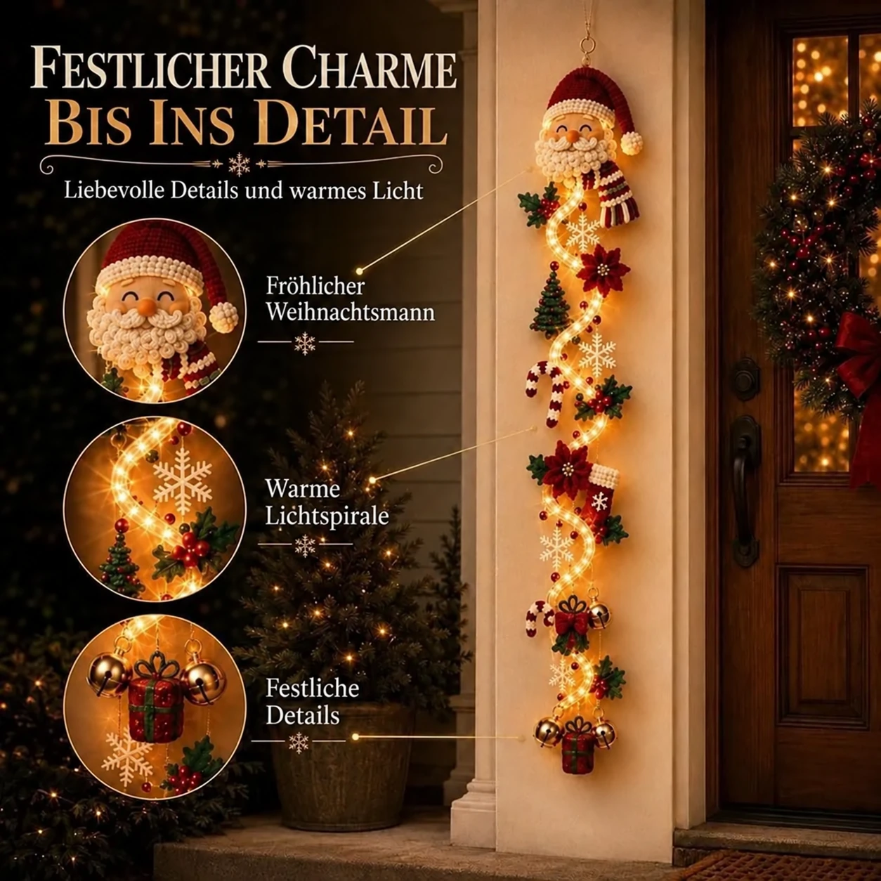 Leuchtender Weihnachts-Türhänger – beleuchtete vertikale Weihnachtsdekoration