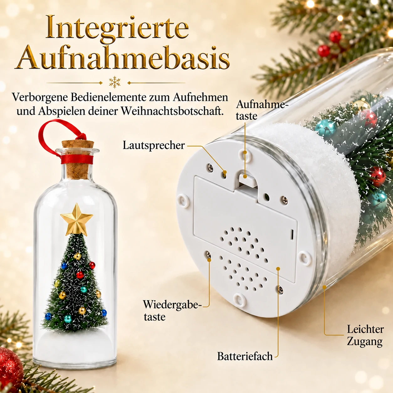 Weihnachtsbaum-Erinnerungsflasche mit Sprachaufnahme – Geschenk mit persönlicher Sprachnachricht