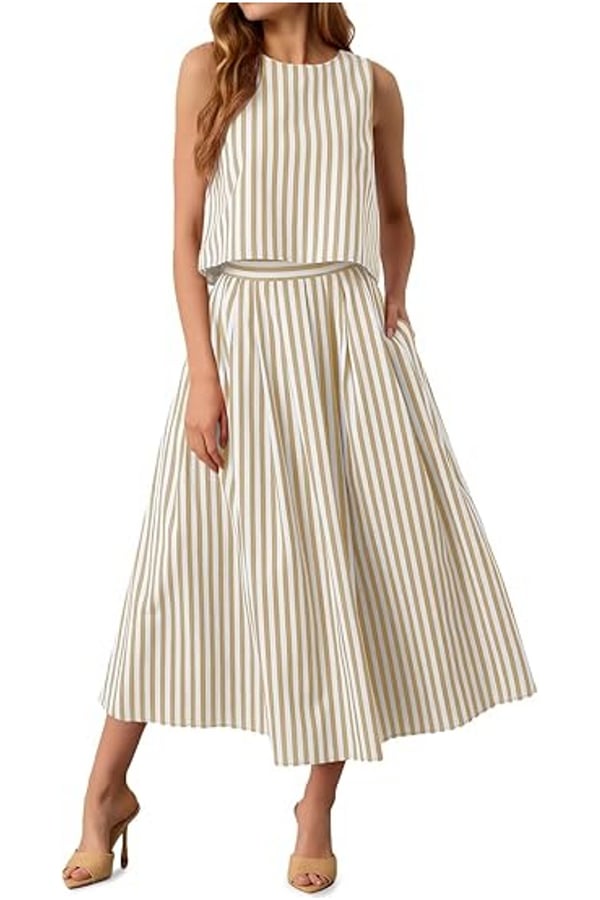 Women’s Striped Sleeveless Midi Skirt Set（Buy 2 Free Shipping）