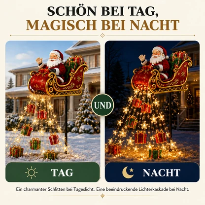 Solar-Gartenlicht mit Weihnachtsmannschlitten und Kaskadenlicht – 17,7 Zoll Weihnachtsdekoration
