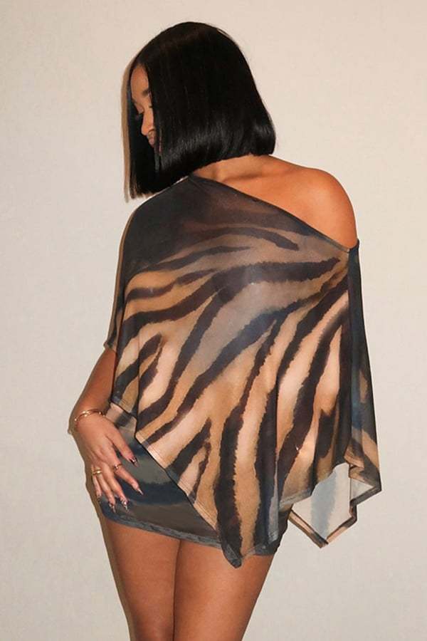 Women’s Off-Shoulder Animal Print Skirt Set