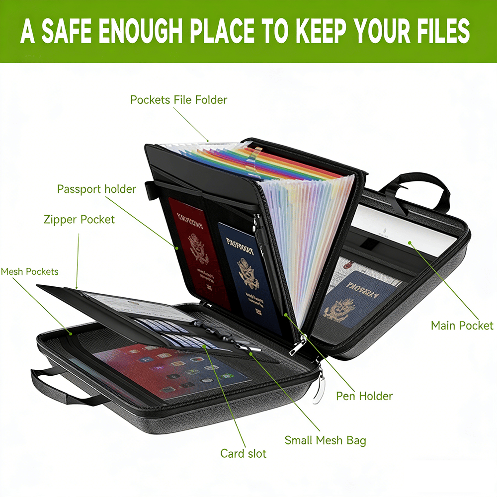 🔐 Hard-Shell Fireproof & Waterproof Document Organizer with Lock