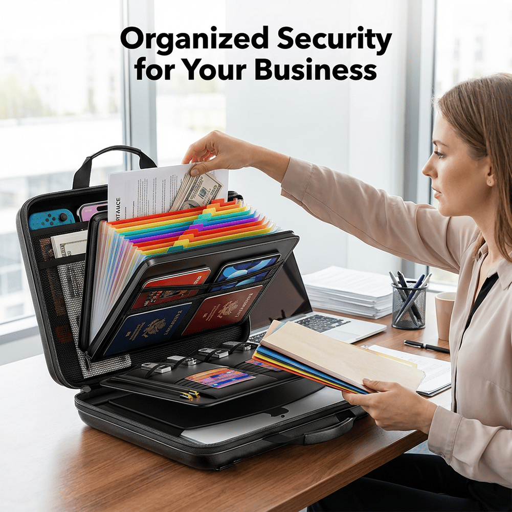 🔐 Hard-Shell Fireproof & Waterproof Document Organizer with Lock