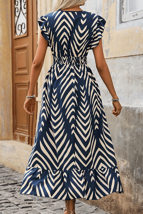 Women’s Elegant V-Neck Ruffle Sleeve Bohemian Long Dress
