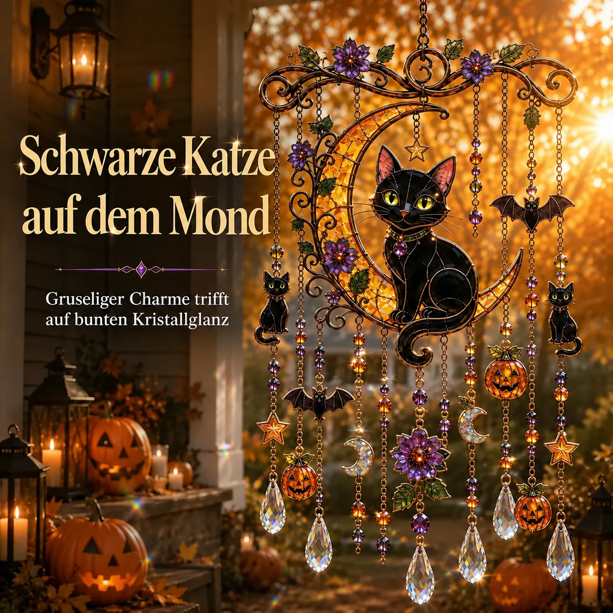 Halloween-Sonnenfänger in Buntglasoptik – hängende Dekoration