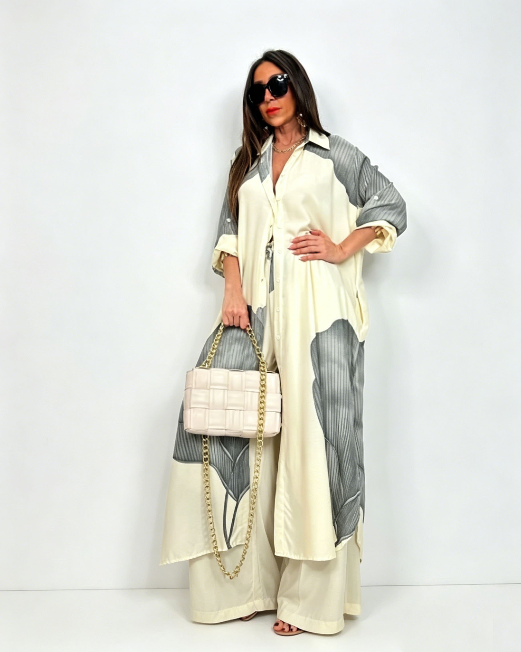 Pleated Chiffon Sleeveless Blouse & Wide Leg Palazzo Pants Set(Buy 2 Free Shipping)