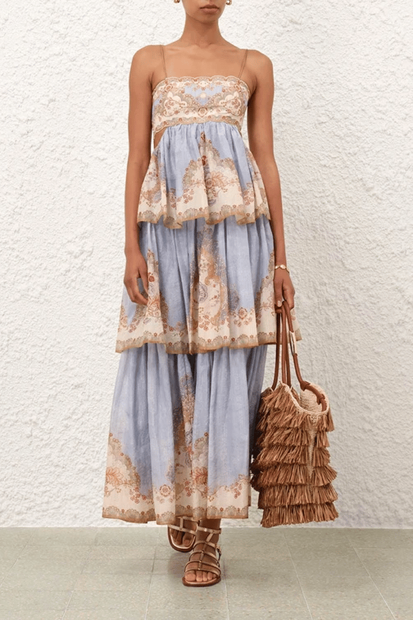 Women's Printed Tiered Swing Maxi Dress（Buy 2 Free Shipping）
