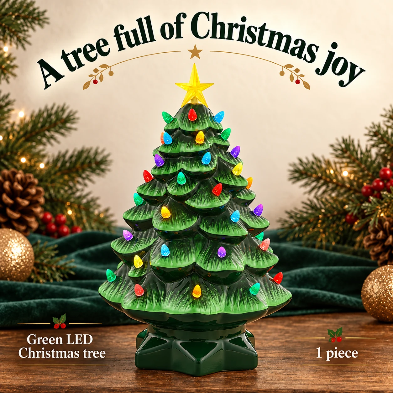 Green LED Christmas Tree with Colorful Light Details