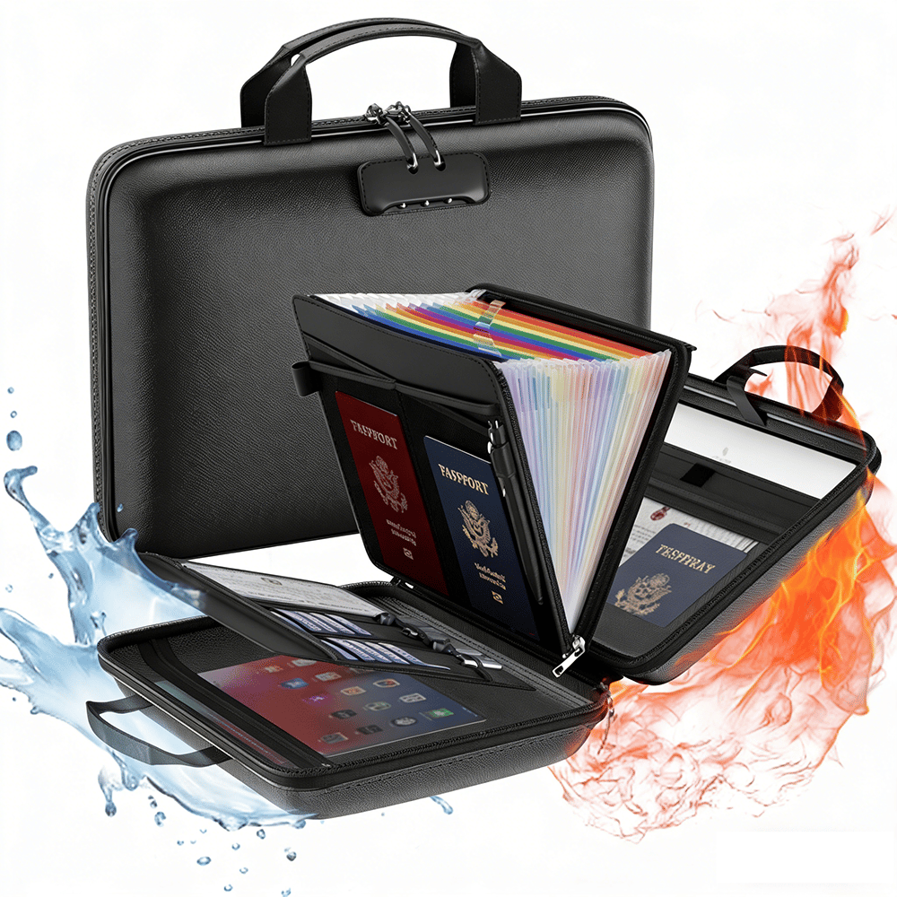 🔐 Hard-Shell Fireproof & Waterproof Document Organizer with Lock