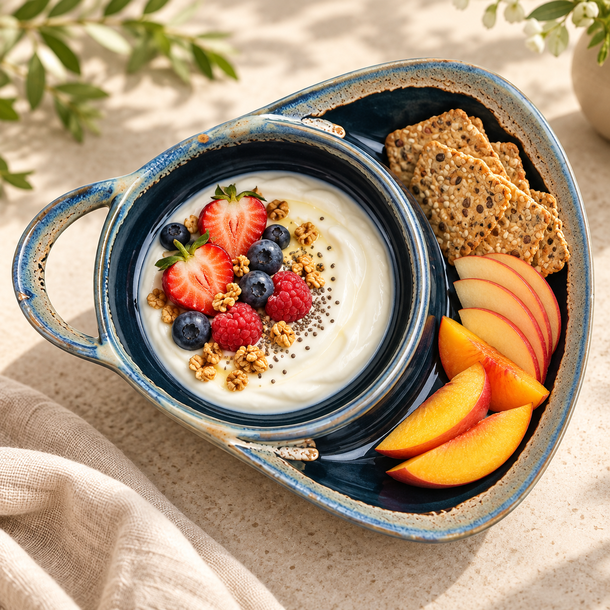 Handcrafted Divided Ceramic Serving Bowl with Side Handle – Product view 11