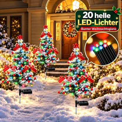 Solar-Gartenstecker mit verschneitem Weihnachtsbaum und bunten LEDs