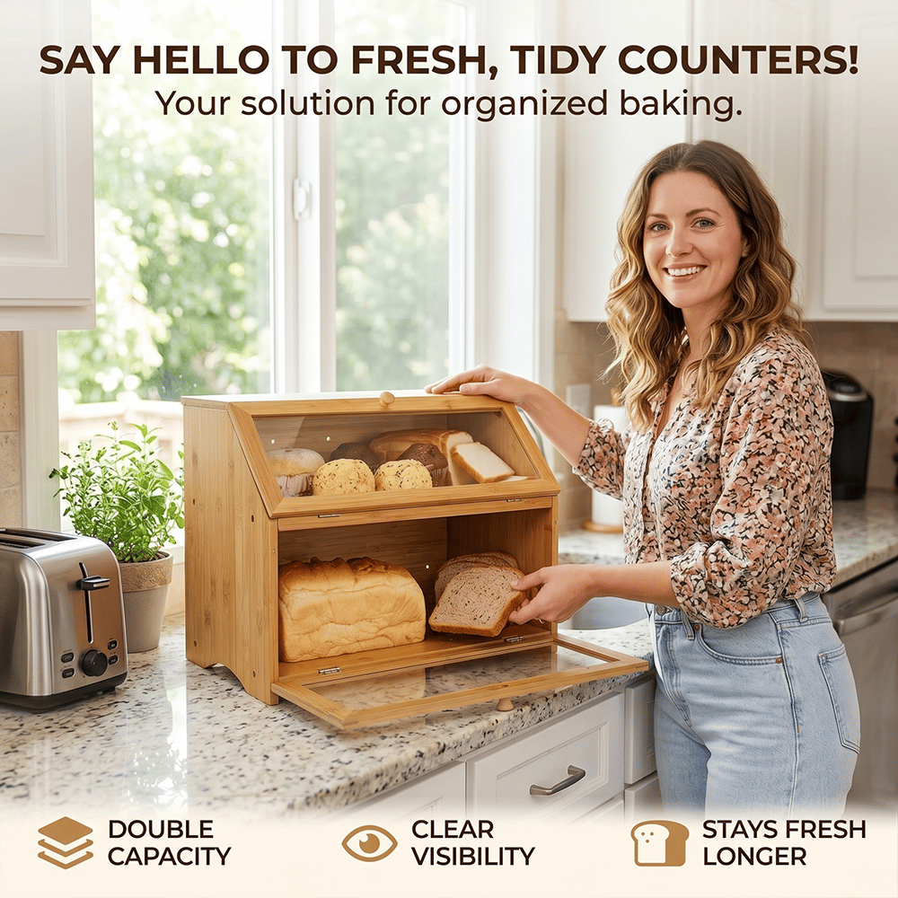 🍞 Double-Layer Bamboo Bread Box – Keep Freshness, Elevate Your Kitchen 🌿✨