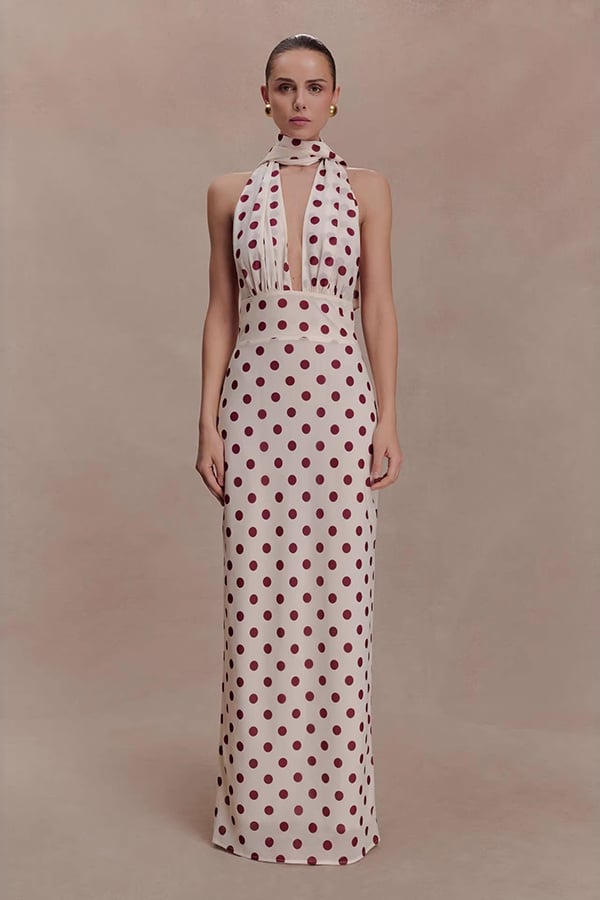Women’s Halter Chiffon Polka Dot Maxi Dress（Buy 2 Free Shipping）