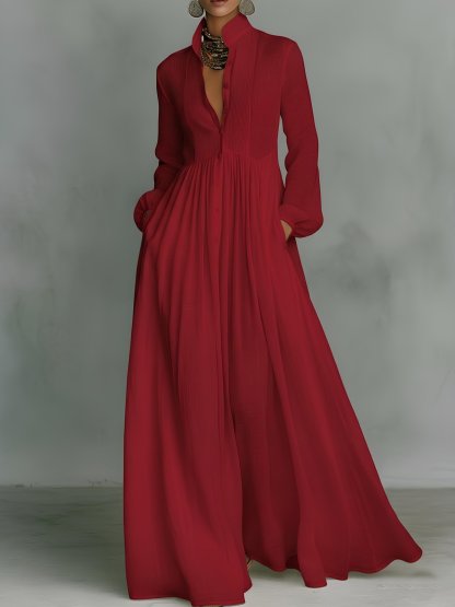 Elegant Linen Blend Maxi Dress with Pockets(Buy 2 Free Shipping)