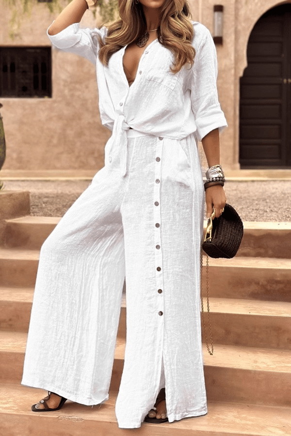 Women’s Lapel Slit Button Casual Pants Suit(Buy 2 Free Shipping)