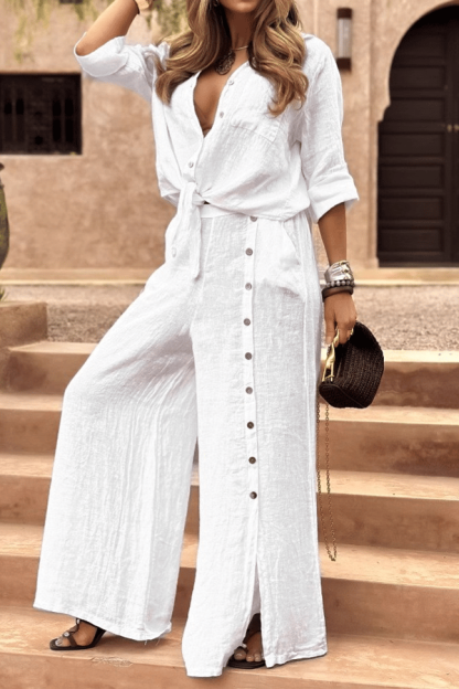 Women’s Lapel Slit Button Casual Pants Suit(Buy 2 Free Shipping)