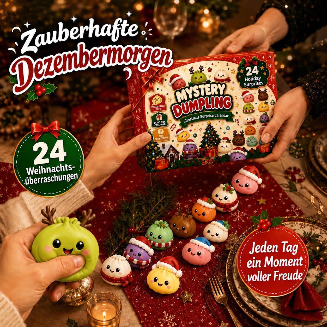 24-Tage-Weihnachts-Adventskalender mit Überraschungs-Squishy-Teigtaschen