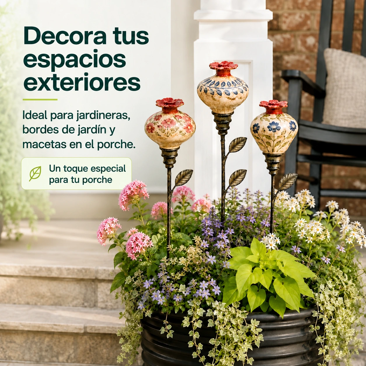 Bebedero de cerámica con motivos botánicos