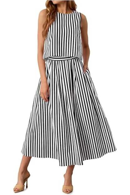 Women’s Striped Sleeveless Midi Skirt Set（Buy 2 Free Shipping）