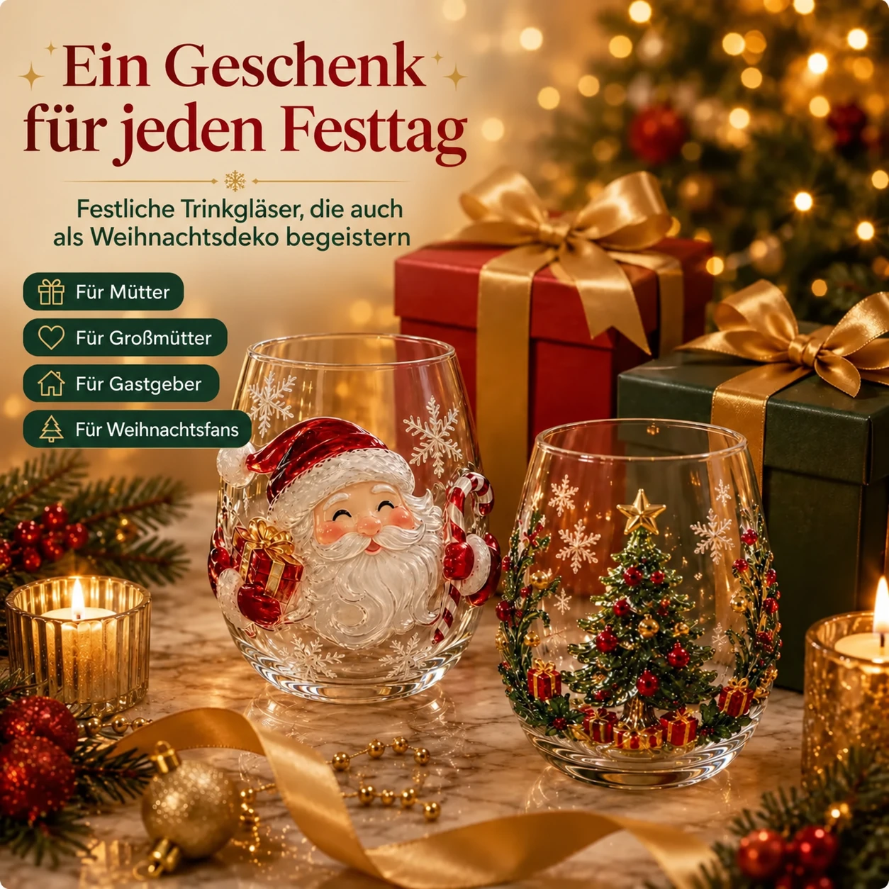 Magische Weihnachtskollektion mit 3D-Kunstgläsern