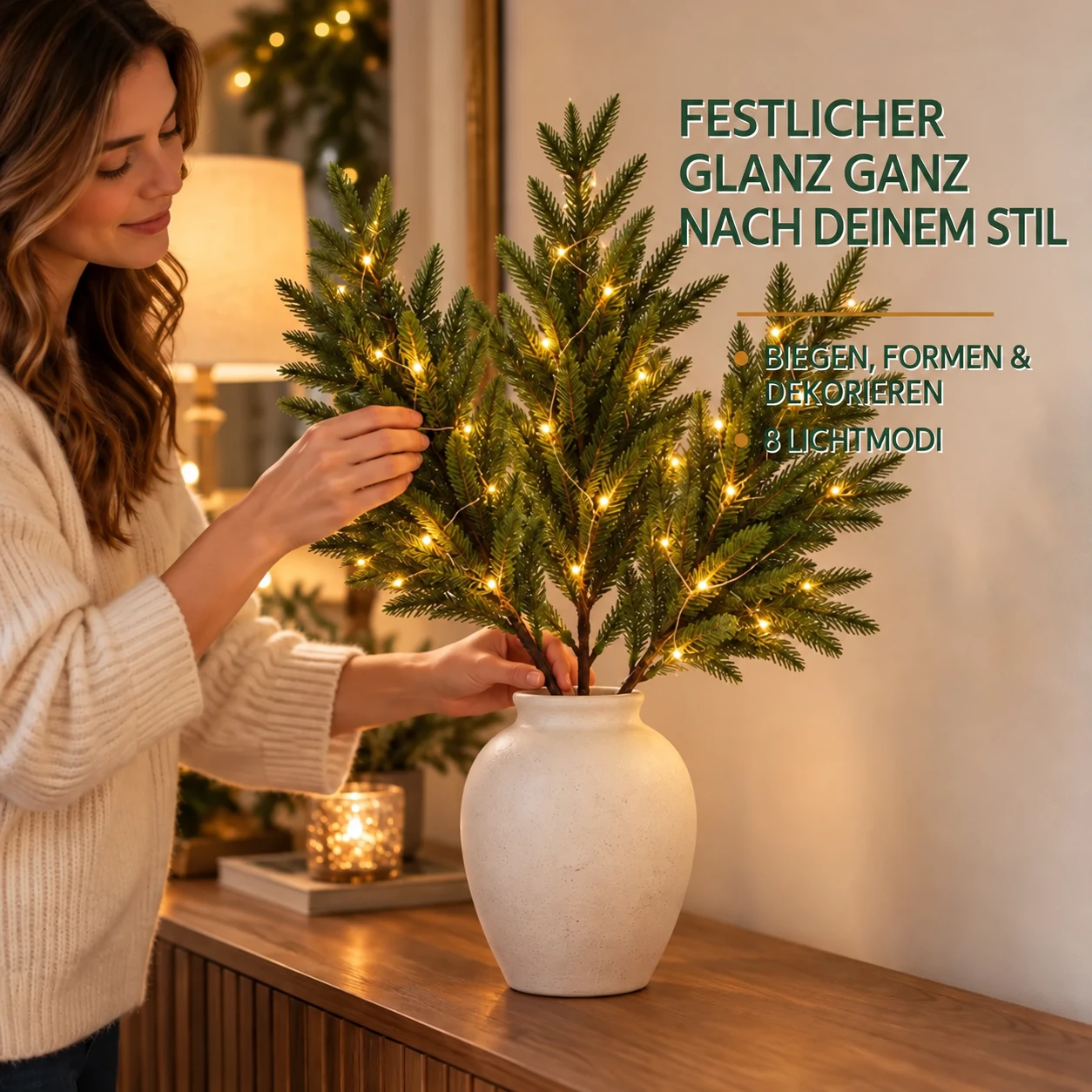 Beleuchtete Norfolk-Kiefernzweige – Set für selbstgemachte Weihnachtsdekoration