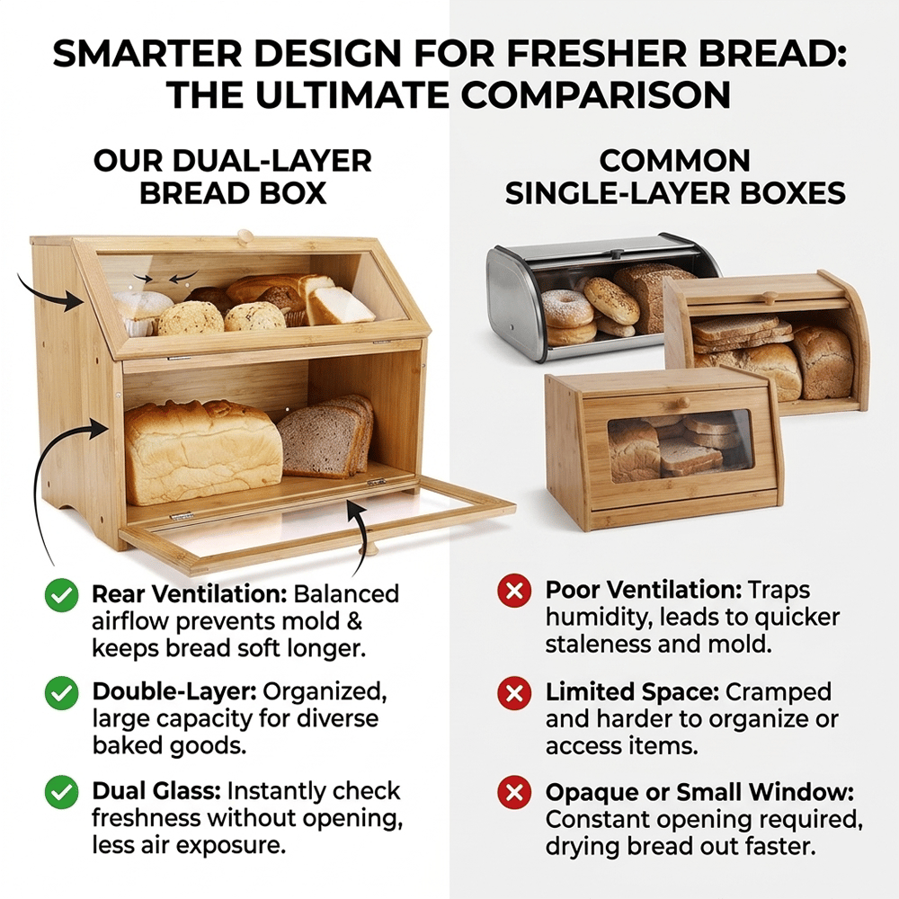 🍞 Double-Layer Bamboo Bread Box – Keep Freshness, Elevate Your Kitchen 🌿✨