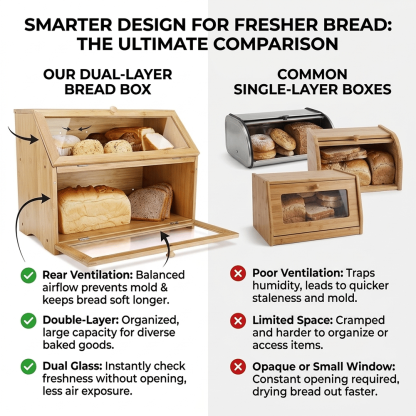 🍞 Double-Layer Bamboo Bread Box – Keep Freshness, Elevate Your Kitchen 🌿✨