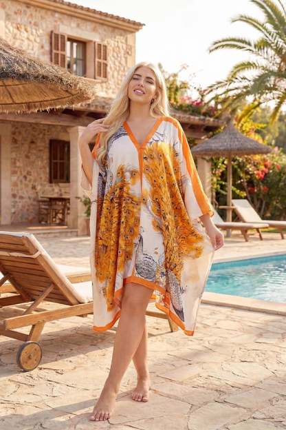 Women's Short Kaftan — V-Neck Printed Cover-Up