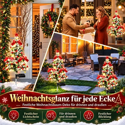 Solar-Gartenstecker mit verschneitem Weihnachtsbaum und bunten LEDs