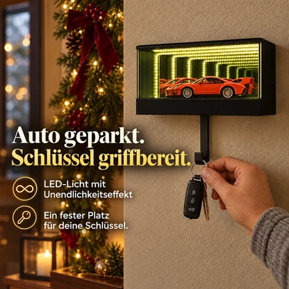 Infinity Garage LED-Schlüsselhalter – schwarze Mini-Auto-Ausstellung