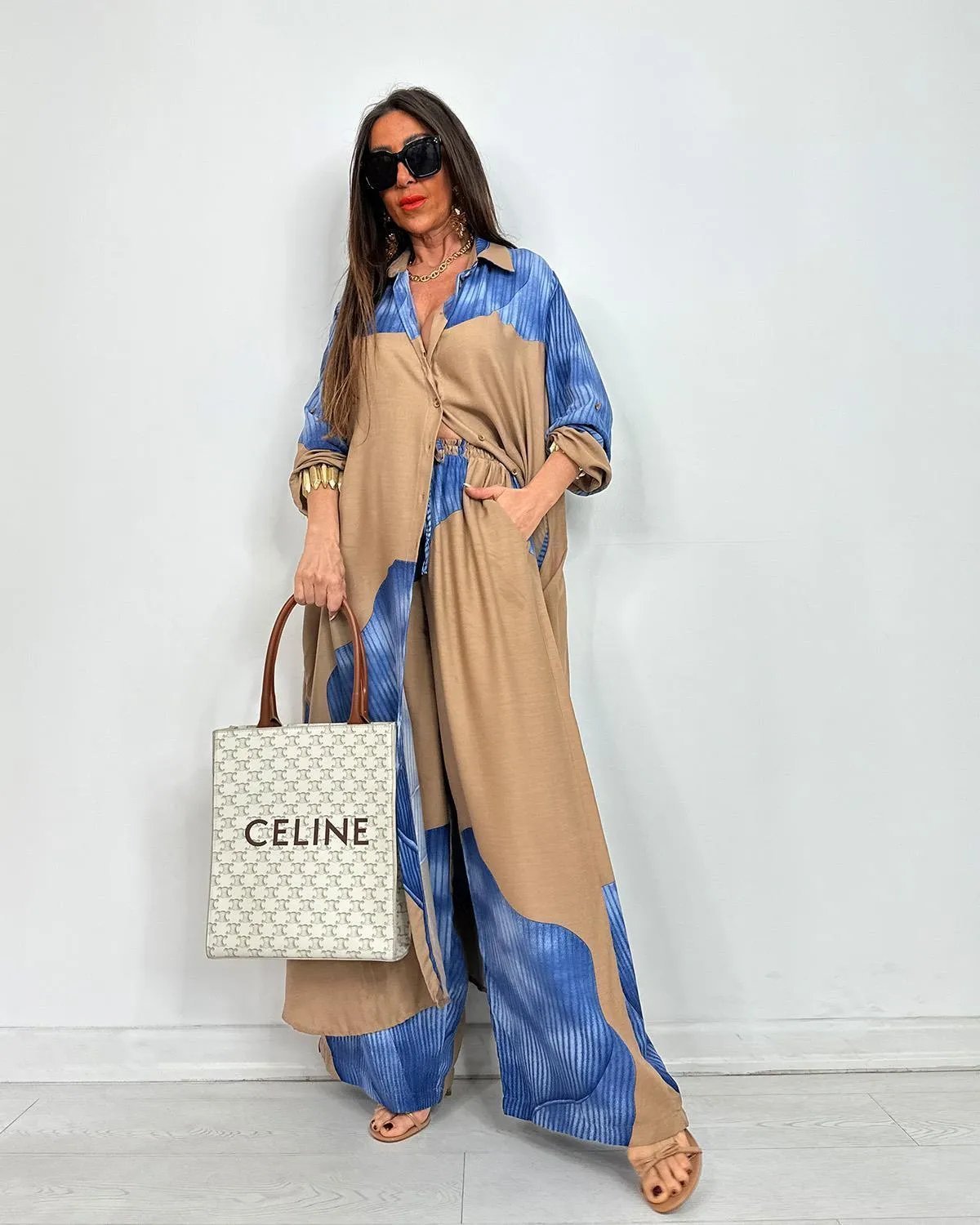 Pleated Chiffon Sleeveless Blouse & Wide Leg Palazzo Pants Set(Buy 2 Free Shipping)