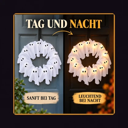 Geisterkranz mit 12 Lichtern – leuchtende Halloween-Türdekoration