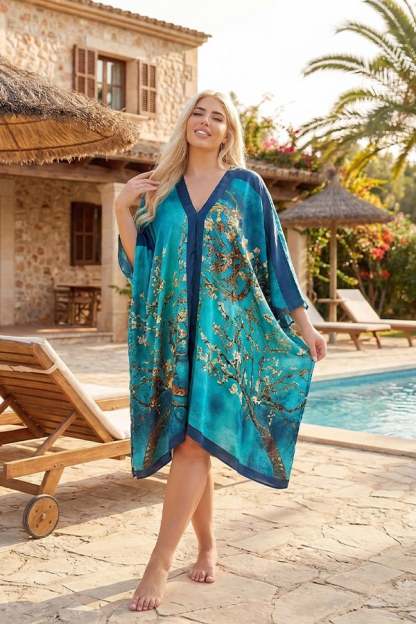 Women's Short Kaftan — V-Neck Printed Cover-Up