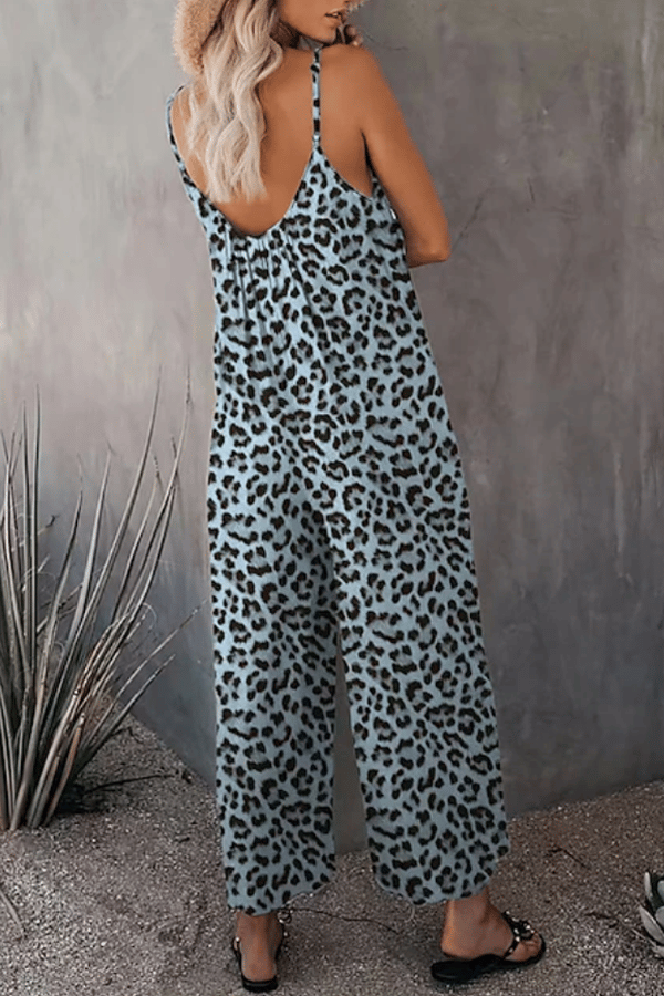 Women’s Leopard Print Suspender Jumpsuit – Casual Sleeveless Wide-Leg Overalls（Buy 2 Free Shipping）
