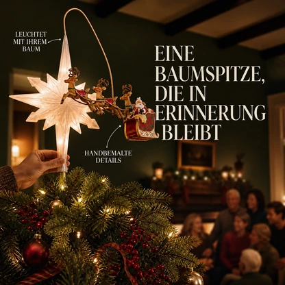 Animierte Weihnachtsbaumspitze mit dem Schlitten des Weihnachtsmanns
