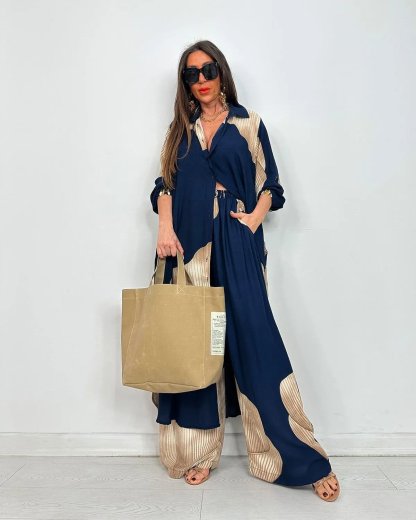 Pleated Chiffon Sleeveless Blouse & Wide Leg Palazzo Pants Set(Buy 2 Free Shipping)