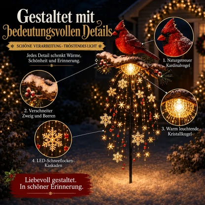 Beleuchteter Weihnachts-Gartenstecker mit Kardinalvogel und Erinnerungsbrunnen