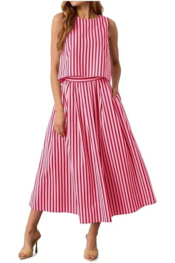 Women’s Striped Sleeveless Midi Skirt Set（Buy 2 Free Shipping）
