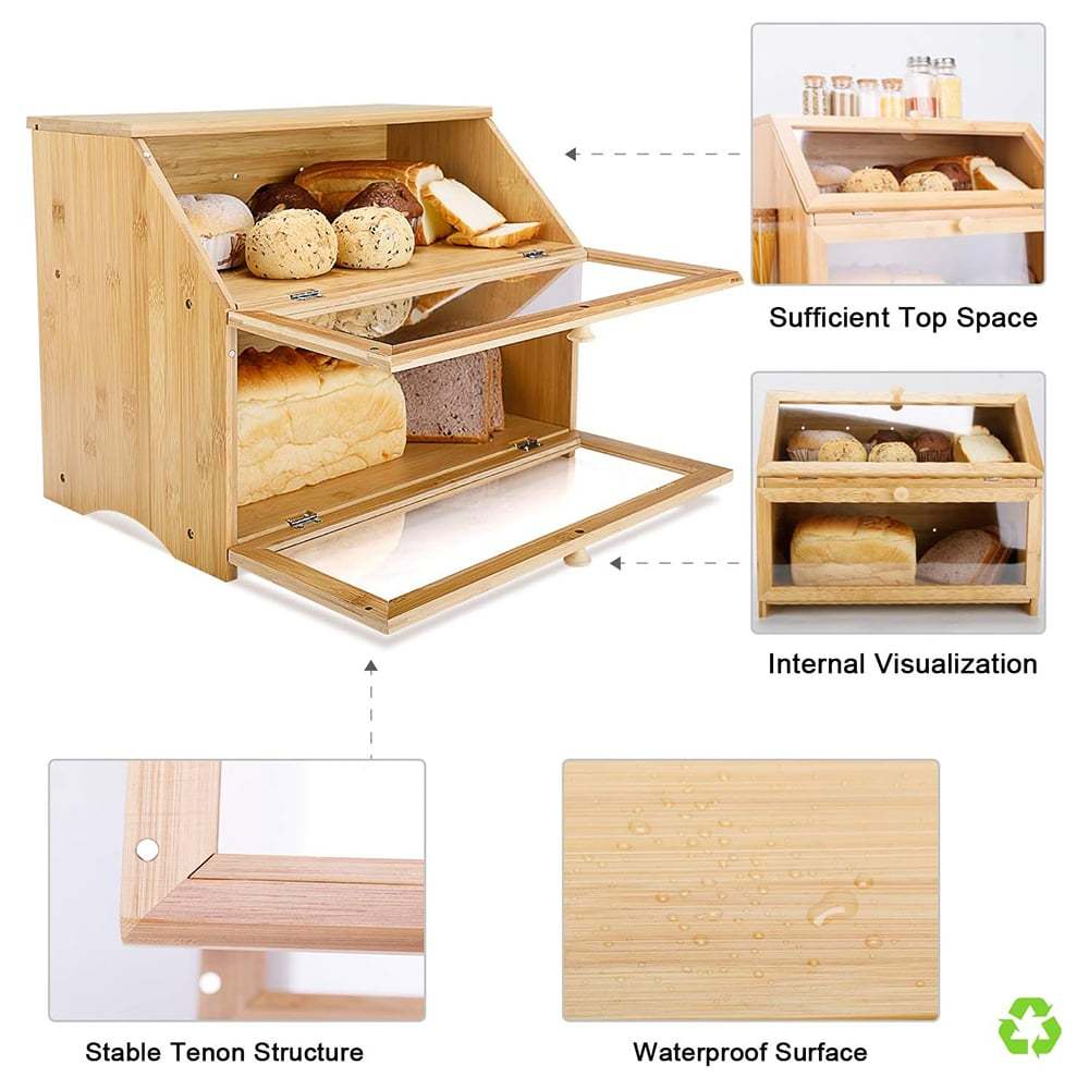 🍞 Double-Layer Bamboo Bread Box – Keep Freshness, Elevate Your Kitchen 🌿✨