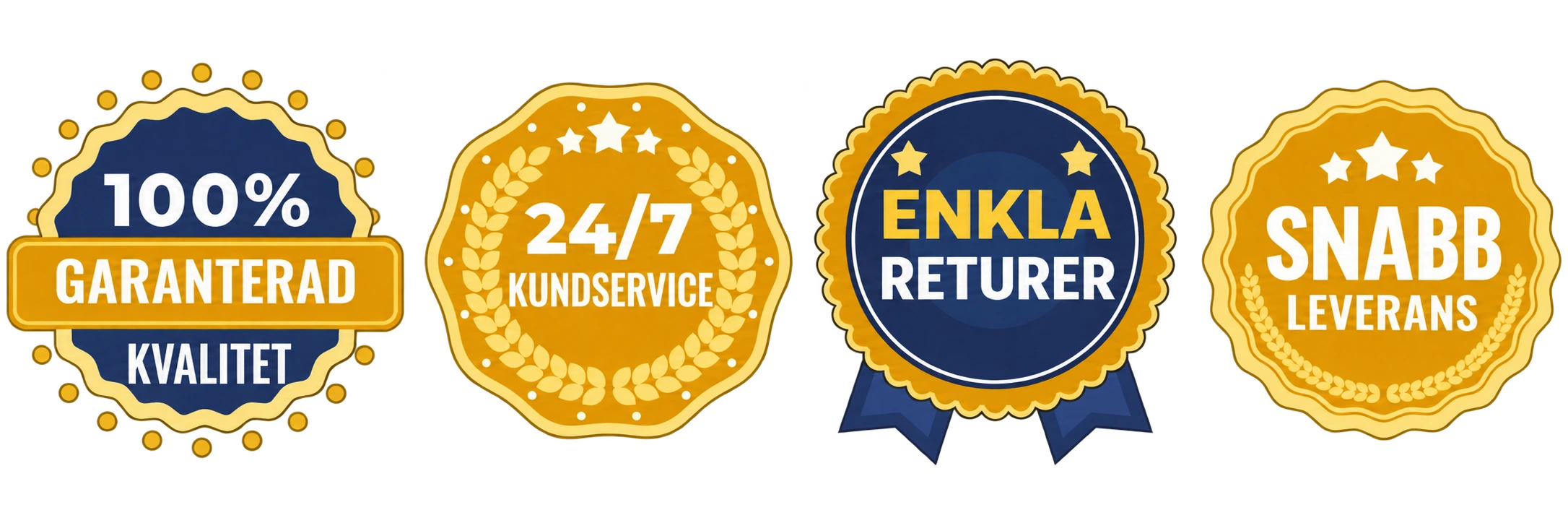 Symboler för kvalitet, kundservice, returer och frakt