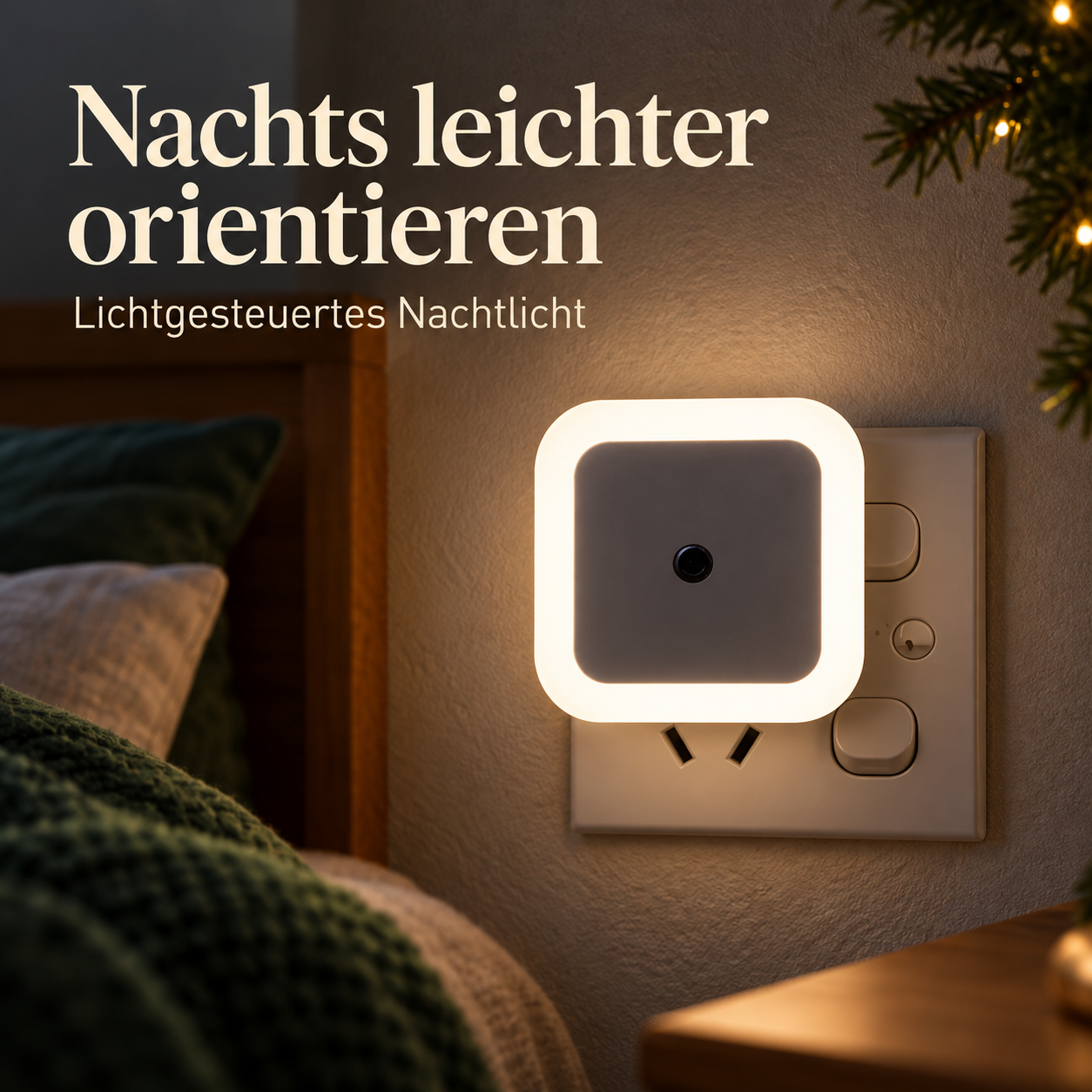 Lichtgesteuertes Steckdosen-Nachtlicht für Orientierung im Dunkeln