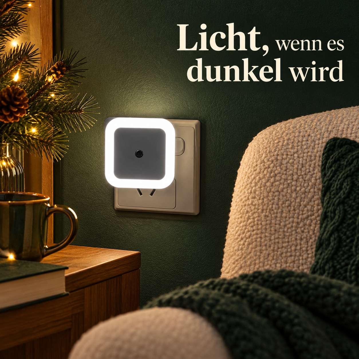 Lichtgesteuertes Steckdosen-Nachtlicht für Orientierung im Dunkeln