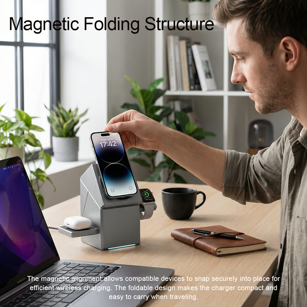 ⚡ 3-in-1 Portable Magnetic Wireless Charging Stand