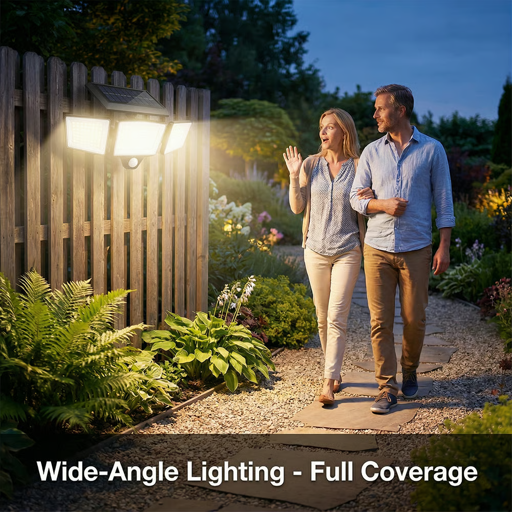 🌞 Three-Head Solar-Powered Sensor Wall Lamp - Smart Wireless Outdoor Lighting