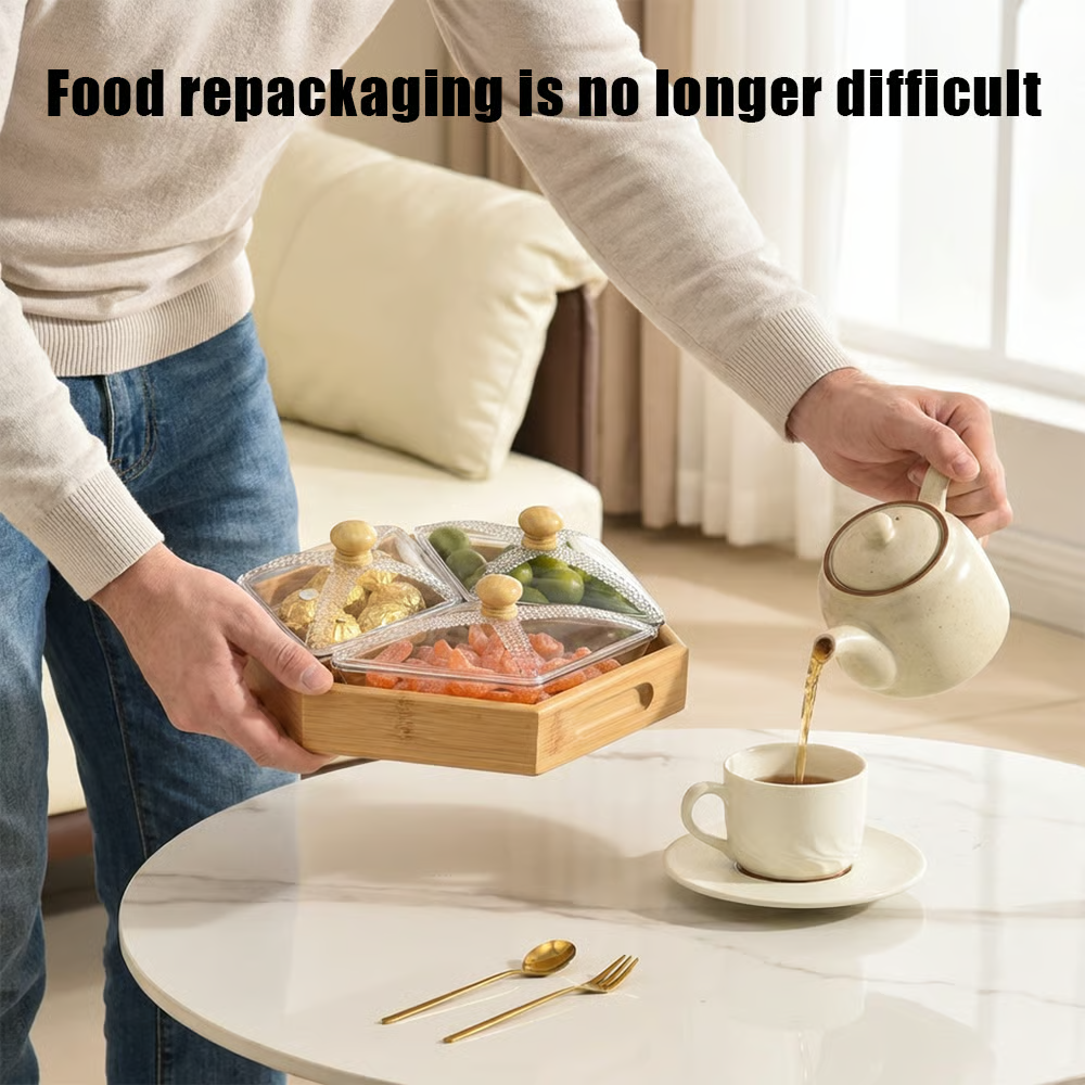 🍪 Square Snack Jar Set with Lids & Wooden Tray