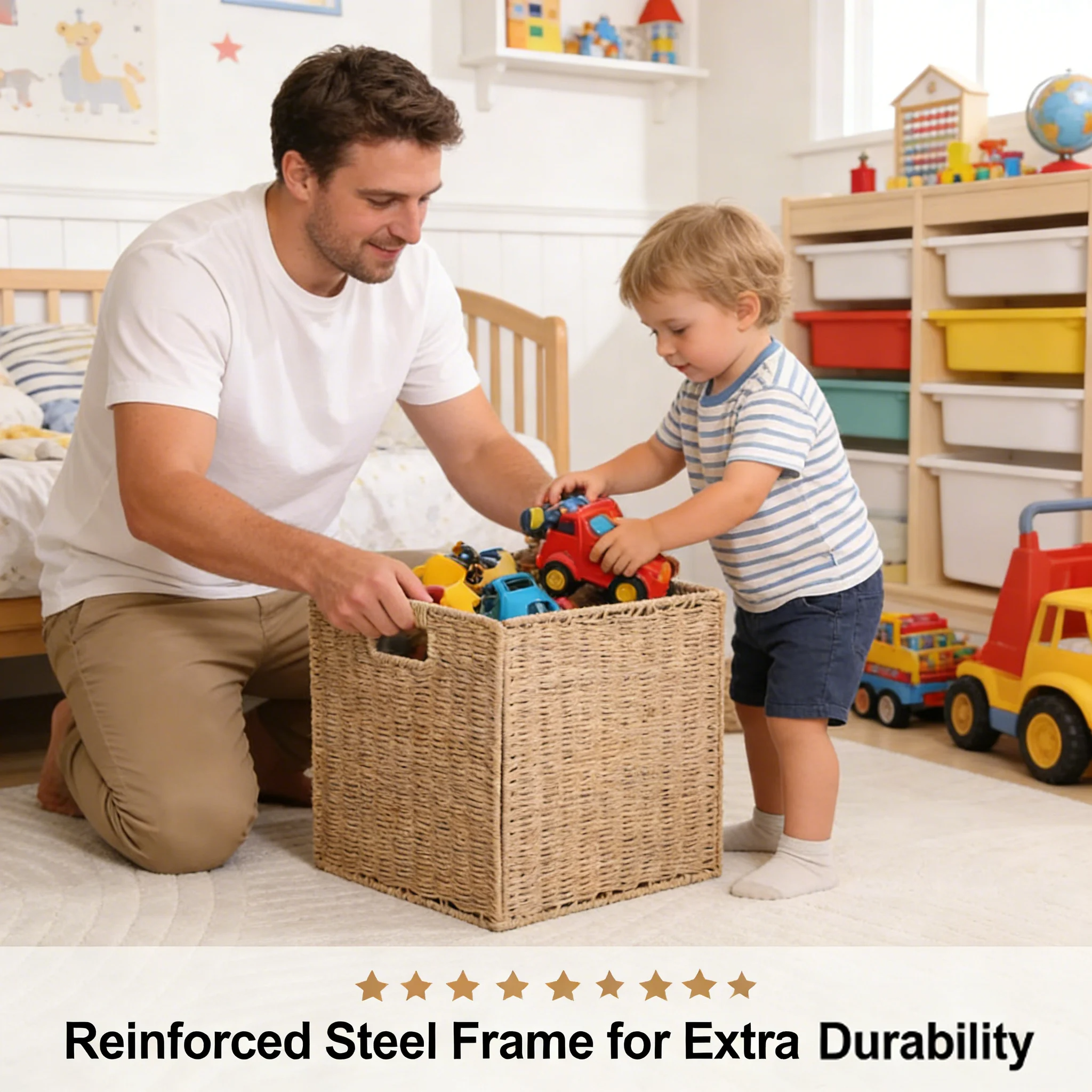 🧺Rustic style handwoven foldable square storage basket